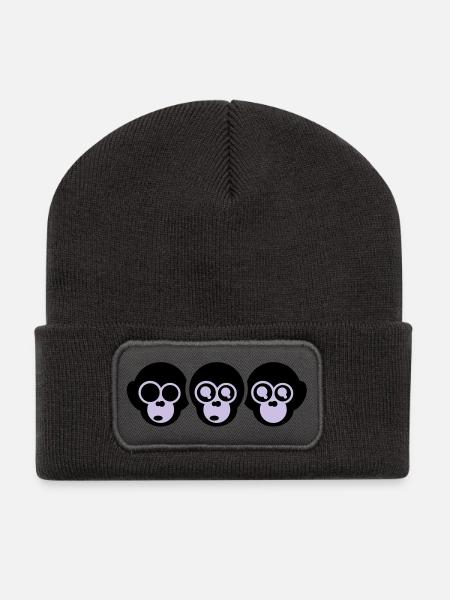 trois singes - Beanie recyclé à patch - charbon