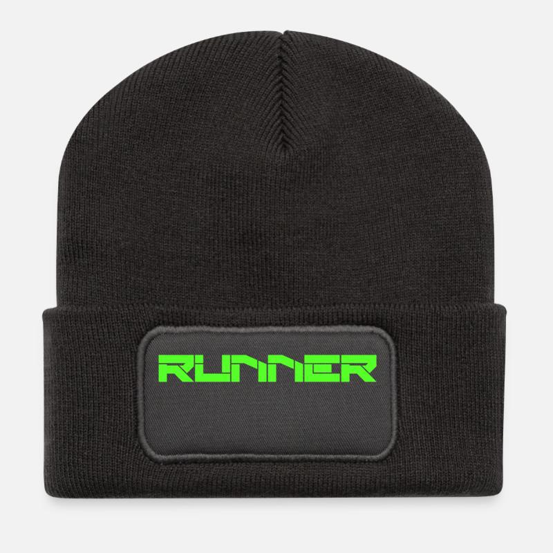 Coureur - coureur en vert - Beanie recyclé à patch - charbon