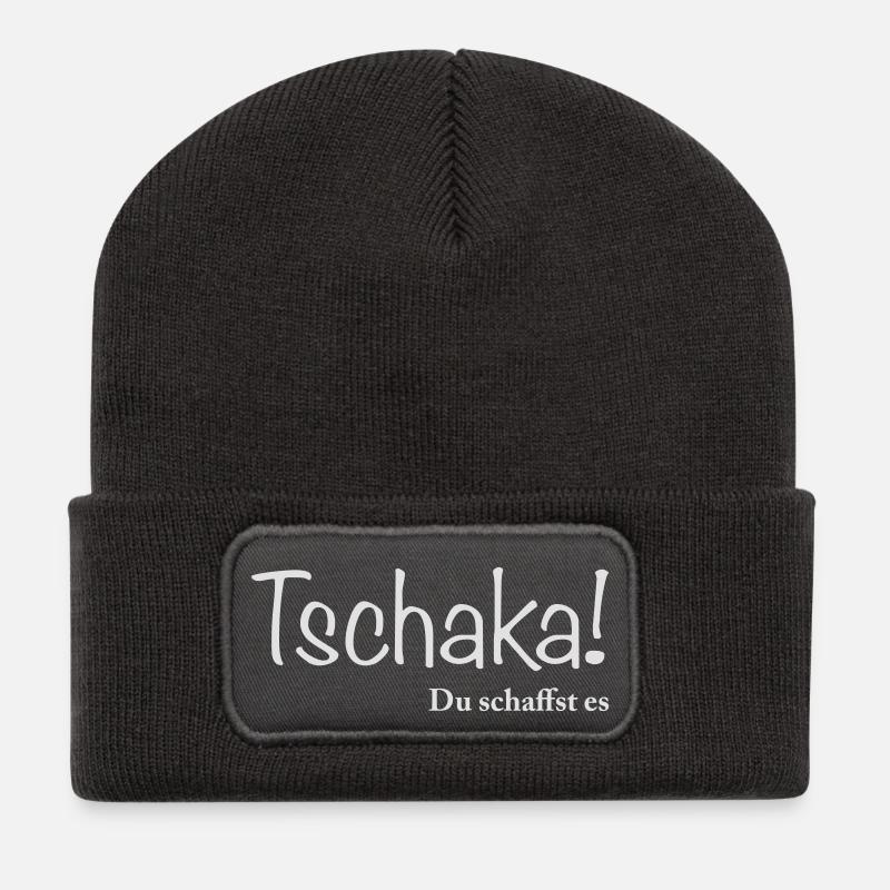 tschakka du schaffst es w - Recycelte Patch Beanie - Dunkelgrau