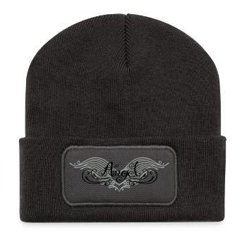 Elegante Engelsflügel mit Ornamenten – Spirituelle - Recycelte Patch Beanie - Dunkelgrau - Vorne