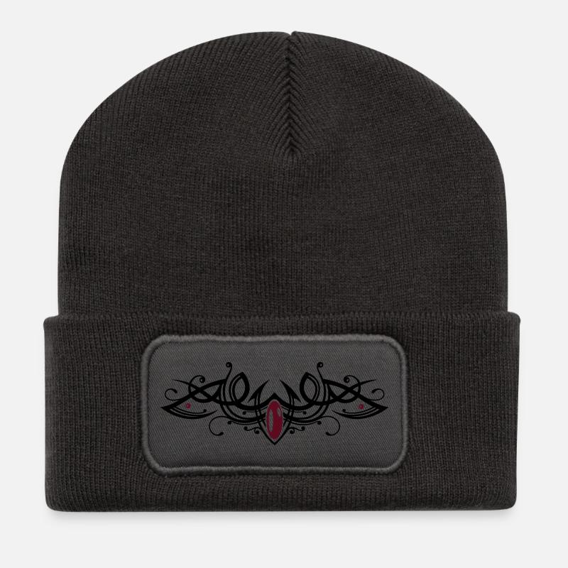 Tribal Tattoo Ornament mit Edelstein - Recycelte Patch Beanie - Dunkelgrau