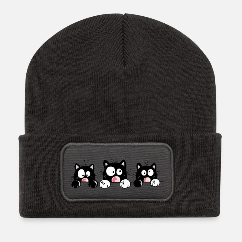 Neugierige Katzen - Recycelte Patch Beanie - Dunkelgrau