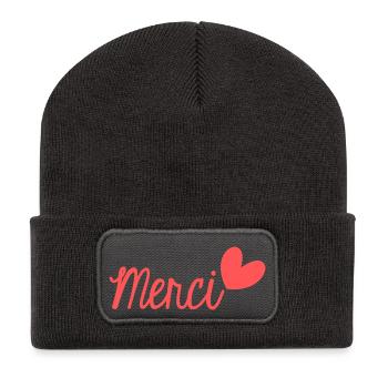 MERCI. THANKS. THANK YOU. ANNIVERSAIRE. NAISSANCE. - Beanie recyclé à patch - charbon - Devant