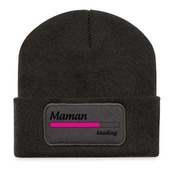 Mom loading... Please Wait - Mother-to-be - Recycled Patch Beanie - dark grey - Front