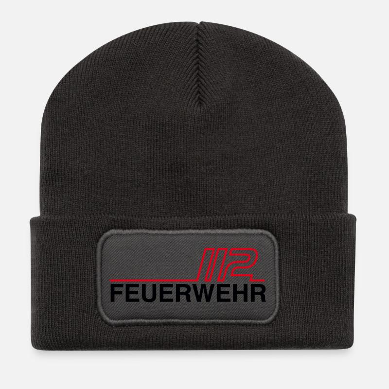 Feuerwehr 112 Neon Linien - Recycelte Patch Beanie - Dunkelgrau
