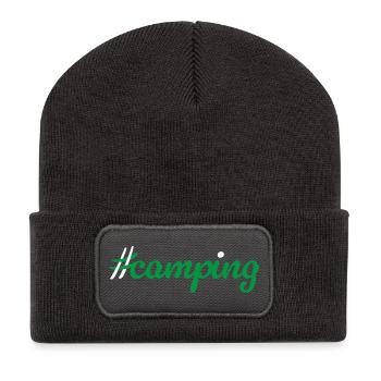 Camping Hashtag Camper Van Life Campingplatz Fan - Recycelte Patch Beanie - Dunkelgrau - Vorne