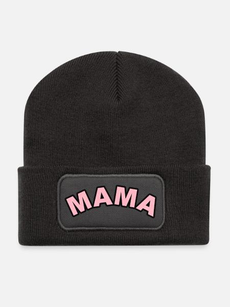 Mama Pink Floral Schriftzug - Recycelte Patch Beanie - Dunkelgrau
