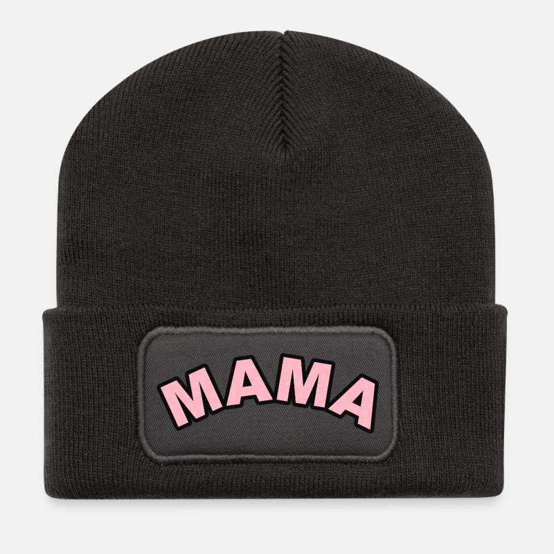Mama Pink Floral Schriftzug - Recycelte Patch Beanie - Dunkelgrau