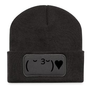 Kiss Emote ( ̆ ³ ̆) ♥ Heart Kaomoji - Recycled Patch Beanie - dark grey - Front