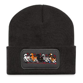 Katzenrennen – Fang den roten Punkt! - Recycelte Patch Beanie - Dunkelgrau - Vorne