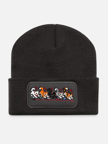 Katzenrennen – Fang den roten Punkt! - Recycelte Patch Beanie - Dunkelgrau