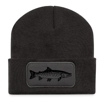 Hecht Raubfisch Jäger Cooles Angler Geschenk Shirt - Recycelte Patch Beanie - Dunkelgrau - Vorne