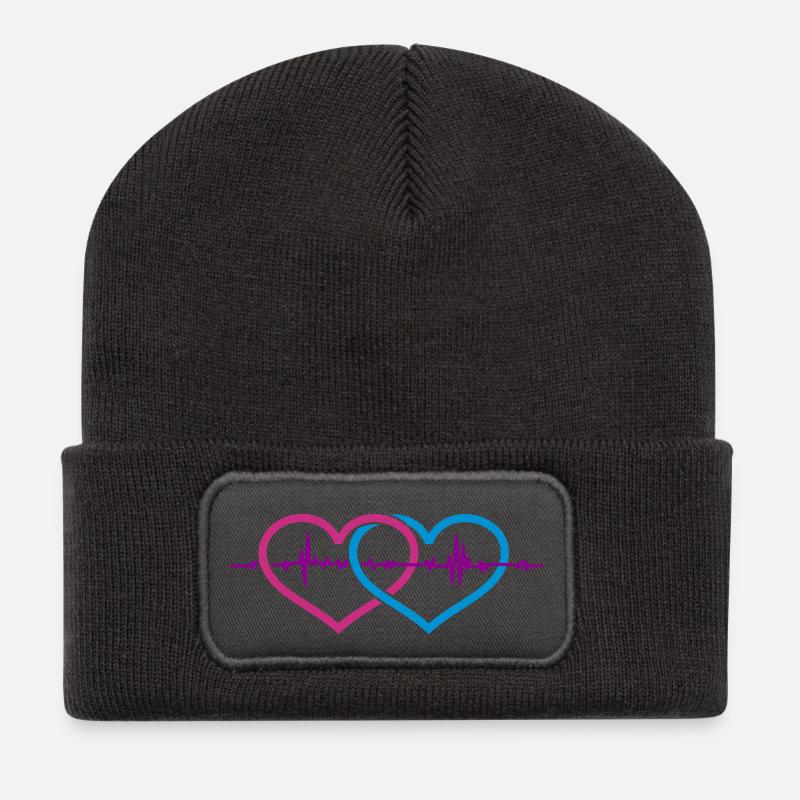Zwei Herzen ein Herzschlag / two hearts one beat ( - Recycelte Patch Beanie - Dunkelgrau