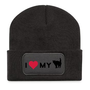 i love my cat - Beanie recyclé à patch - charbon - Devant