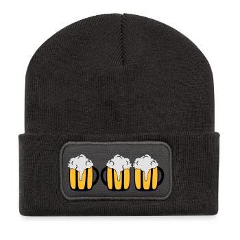 3 Biergläser - Recycelte Patch Beanie - Dunkelgrau - Vorne
