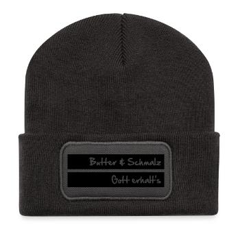 Butter und Schmalz - Gott erhalt's - Recycelte Patch Beanie - Dunkelgrau - Vorne