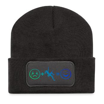 Geschenkidee für eine Bouldererin mit Felsklettern - Recycelte Patch Beanie - Dunkelgrau - Vorne