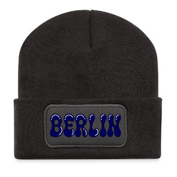 Berlin Typo Blob Blue - Recycelte Patch Beanie - Dunkelgrau - Vorne