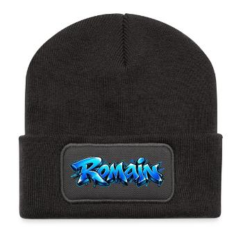 Romain Graffiti Name: Der König der Straße! - Recycelte Patch Beanie - Dunkelgrau - Vorne