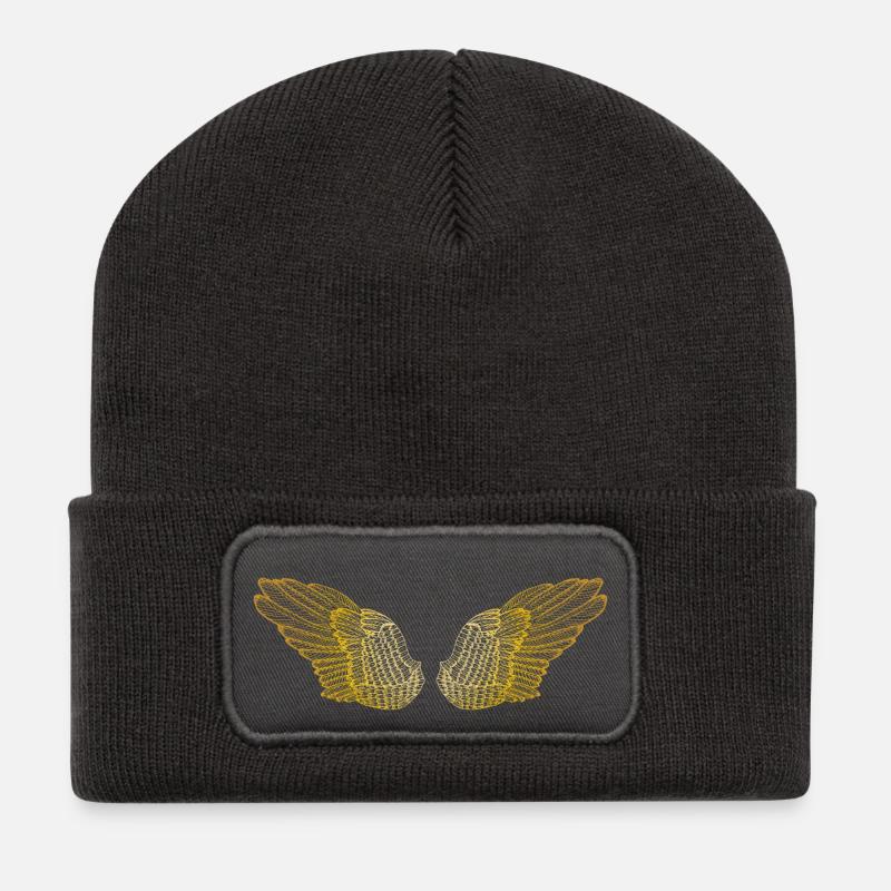 Flauschige goldene Engelsflügel - Recycelte Patch Beanie - Dunkelgrau