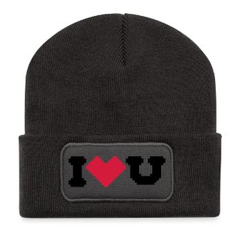 i love u - Beanie recyclé à patch - charbon - Devant
