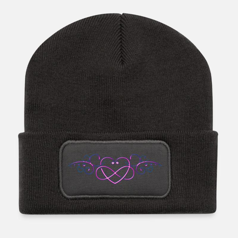 Herzen mit Unendlichkeitszeichen, pink - Recycelte Patch Beanie - Dunkelgrau