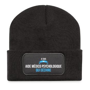 je suis un Aide médico psychologique cadeau humour - Beanie recyclé à patch - charbon - Devant