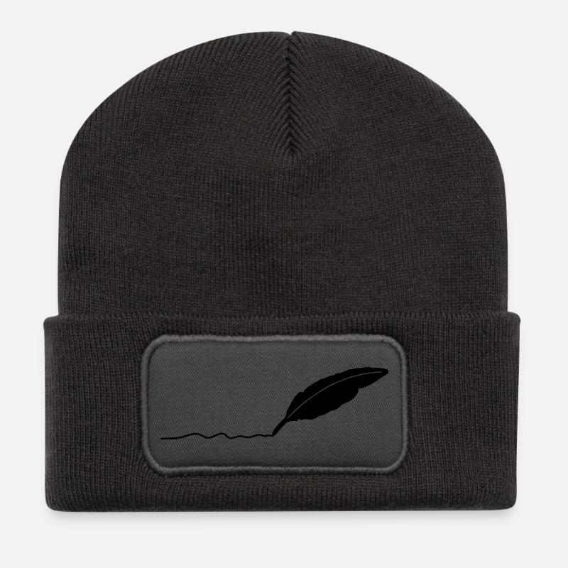 schreibende Feder - Recycelte Patch Beanie - Dunkelgrau