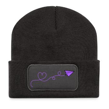 Coeur d’avion en papier - Beanie recyclé à patch - charbon - Devant