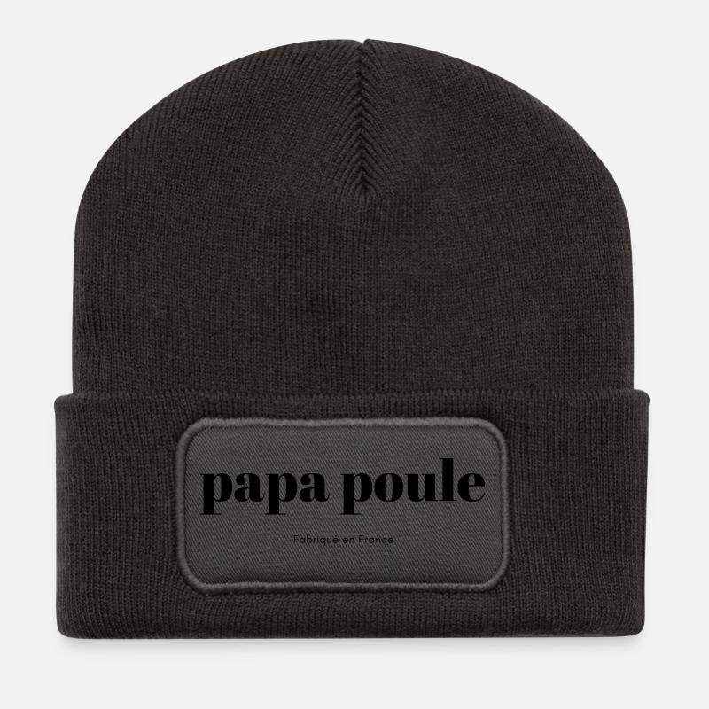Papa-Huhn-Skript - Recycelte Patch Beanie - Dunkelgrau