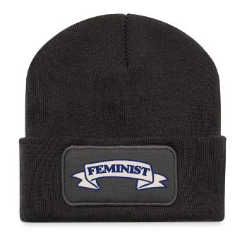 Feminist Crest Ribbon Design - Recycled Patch Beanie - dark grey - Front