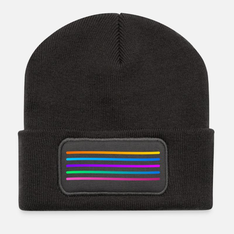 Regenbogenstreifen Muster - Recycelte Patch Beanie - Dunkelgrau