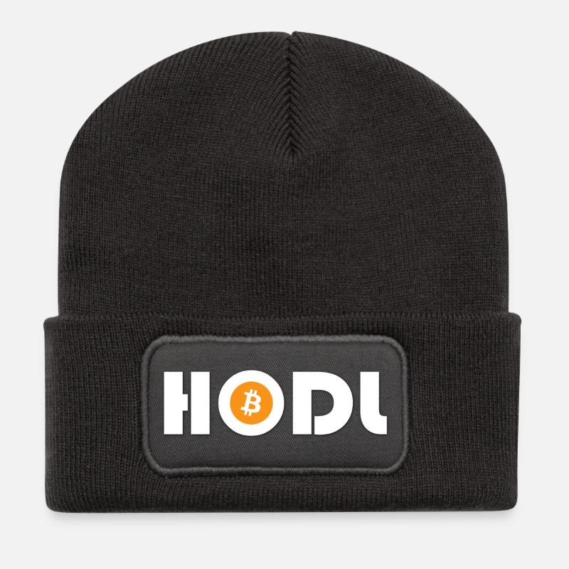 HODL Bitcoin Schriftzug - Recycelte Patch Beanie - Dunkelgrau