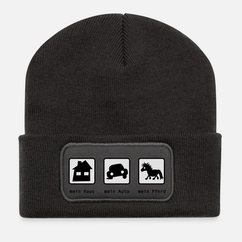 Mein Haus, mein Auto, mein Pferd - Recycelte Patch Beanie - Dunkelgrau