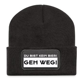 Du Bist Kein Bier! Geh Weg! - Recycelte Patch Beanie - Dunkelgrau - Vorne