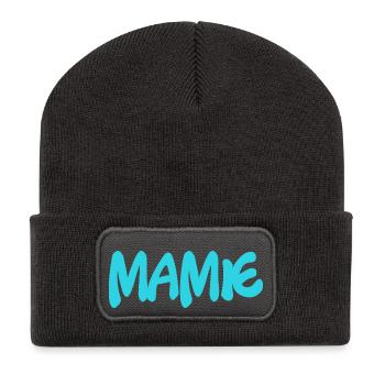MAMIE. FÊTE DES MÈRES. BONNE FÊTE MAMIE. JE T'AIME - Beanie recyclé à patch - charbon - Devant