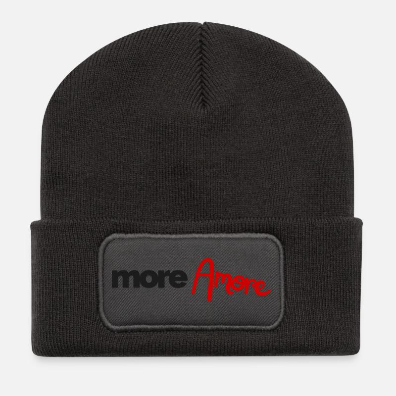 More Amore Damen T-Shirt – Romantisches Typografie - Recycelte Patch Beanie - Dunkelgrau