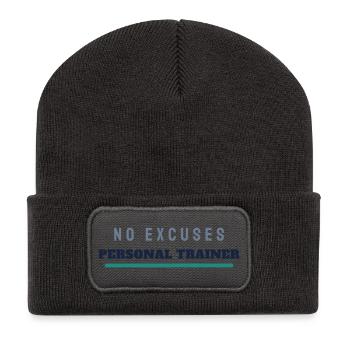 Personal Trainer College Stil - Fitness Sport - Recycelte Patch Beanie - Dunkelgrau - Vorne