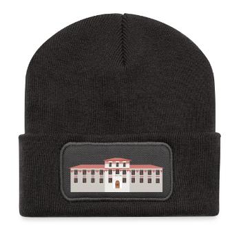 building house homes architektur haus gebaeude74 - Recycelte Patch Beanie - Dunkelgrau - Vorne