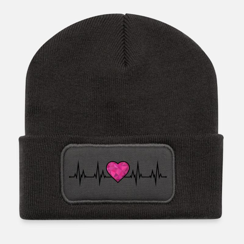 Herzschlag EKG  - Recycelte Patch Beanie - Dunkelgrau