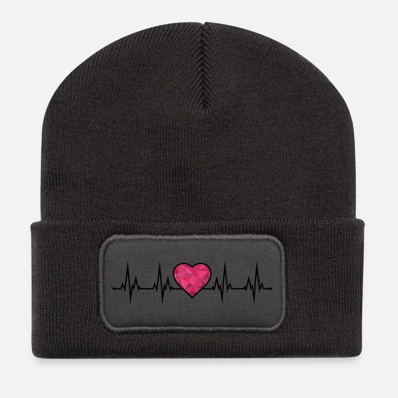 ECG du battement cardiaque - Beanie recyclé à patch - charbon