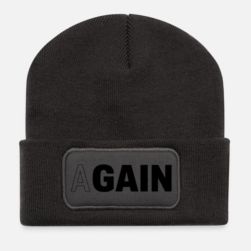 Hidden Gain — AGAIN Typographie Motivationnelle - Beanie recyclé à patch - charbon