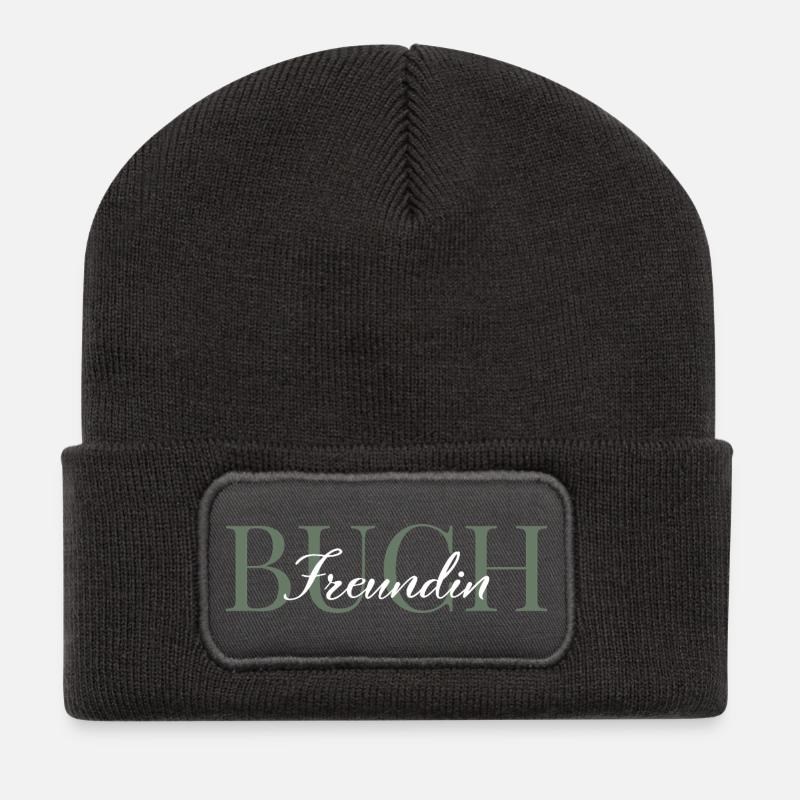 Buchfreundin grün-weiß - Recycelte Patch Beanie - Dunkelgrau