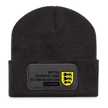 Gottes schönste Gabe ist und bleibt der Schwabe - Recycelte Patch Beanie - Dunkelgrau - Vorne