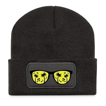 brille palmen music - Recycelte Patch Beanie - Dunkelgrau - Vorne
