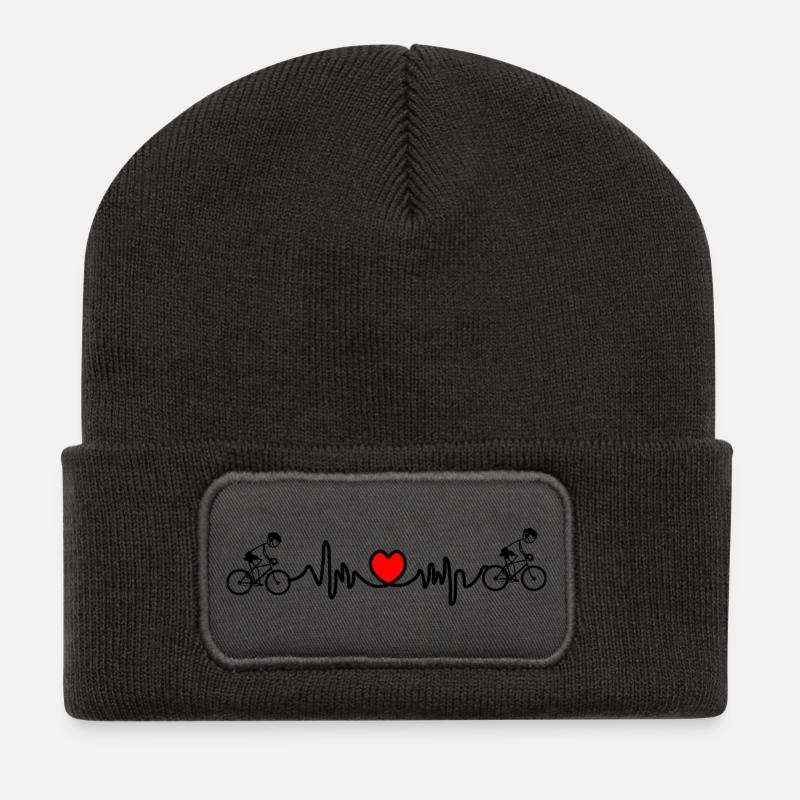 Cyclist with heart cardiogram - Recycled Patch Beanie - dark grey