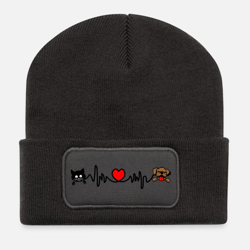 Cardio-Herzfrequenz Hund und Katze Haustiere - Recycelte Patch Beanie - Dunkelgrau