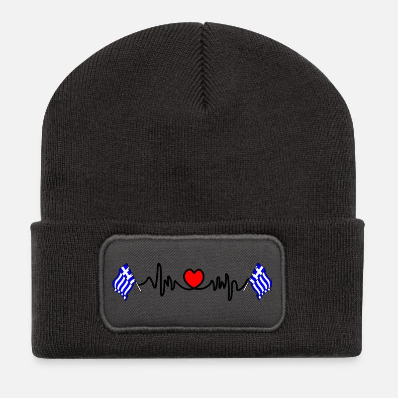 Herzfrequenz-Cardio für Griechenland - Recycelte Patch Beanie - Dunkelgrau