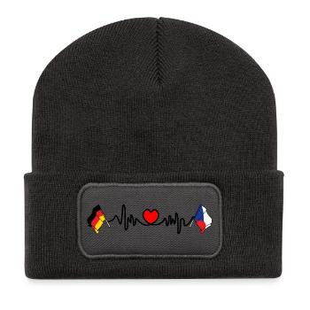 Cardio coeur avec drapeau Allemagne et drapeau République tchèque - Beanie recyclé à patch - charbon - Devant
