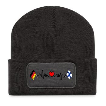 Cardio coeur avec drapeau Allemagne et drapeau Finlande - Beanie recyclé à patch - charbon - Devant